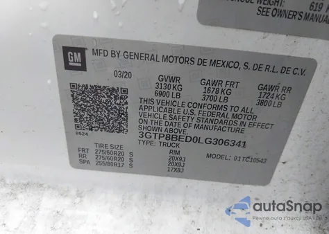 2020 GMC Sierra 1500 2Wd Short Box Sle from USA, damaged, VIN 3GTP8BED0LG306341